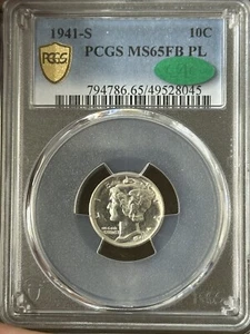 1941-S MS65FB PL PCGS CAC Mercury Dime Die Polish Proof Like - Picture 1 of 6