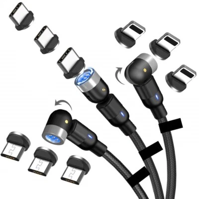 3-in-1schwenkbar Magnet Ladekabel 2m USB Schnellladekabel iPhone Typ C Micro USB - Bild 1 von 4