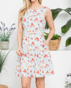 NWT BOUTIQUE LA SOUL MUSHROOM Print Skater Dress Lining Back Tie Pocket S-XL - Picture 1 of 3