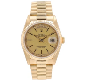 Rolex Mens Watch Day-Date 18238 36mm Champagne Linen Dial Fluted President Band - Picture 1 of 9