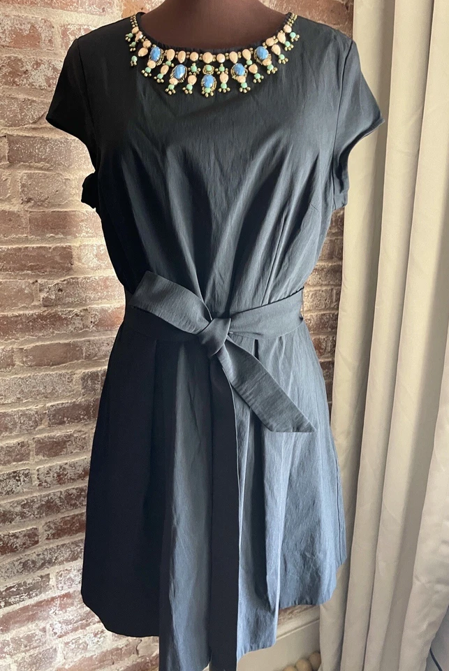 Vestido Isaac Mizrahi Edición Limitada Negro Cinturón Línea A Cuentas Escote Talla 16 Foto 1 de 4