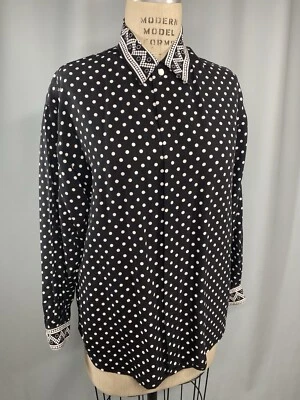 Vintage Women’s Blouse SIZE MEDIUM black white polka dot LIZWEAR 80s 90s - Image 1 of 4