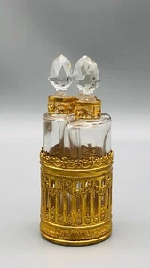 Antike französische Ovington drei Parfümflaschen geschliffenes Glas in Gold Ormolu Caddy - Bild 1 von 8