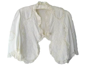 ANTIQUE 1900 EDWARDIAN IVORY COTTON JACKET EMBROIDERED LACE BELL SLEEVES - Picture 1 of 17