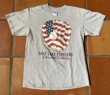 Vintage GILDAN Mens MEDIUM Gray T-Shirt SALT LAKE STINGERS A BASEBALL TRADITION