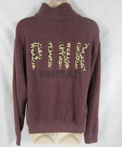 Victoria's Secret PINK 1/4 Zip Lightweight Jacket Purple Spellout Leopard Small - Picture 1 of 4
