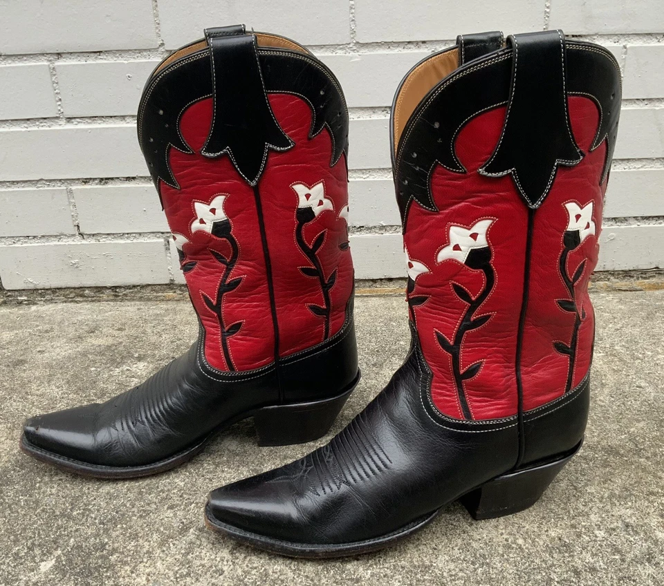 Women’s 7 1/2 B Lucchese Vintage Cowboy Western Boots Floral Inlays Beautiful - Image 1 of 4