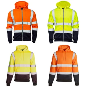 HI VIS VIZ 2 TONE HOODED SWEATSHIRT REFLECTIVE HOODIE WORK WEAR HOODY JACKET TOP - Picture 1 of 5