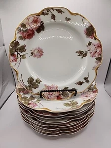 Set 9 Antique Haviland Limoges, France Hand Painted Roses Design Luncheon Plates - Picture 1 of 12