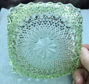 Vintage Federal Glass 1930s -40s Green Candy Dish Diamond Point Ruffled Edge - Picture 1 of 8