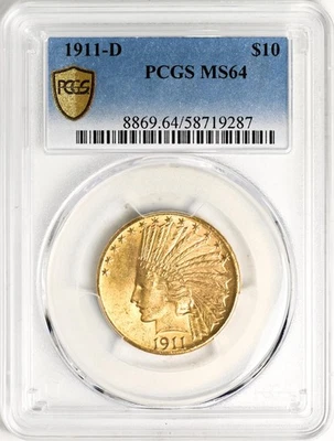 1911-D INDIAN $10 PCGS MS 64 - Imagem 1 de 4