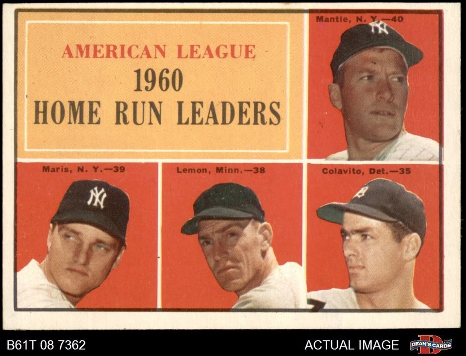 1961 Topps #44 Mickey Mantle AL HR Leaders Yankees/Mellizos/Tigres Salón de la fama 5 - EX Foto 1 de 1