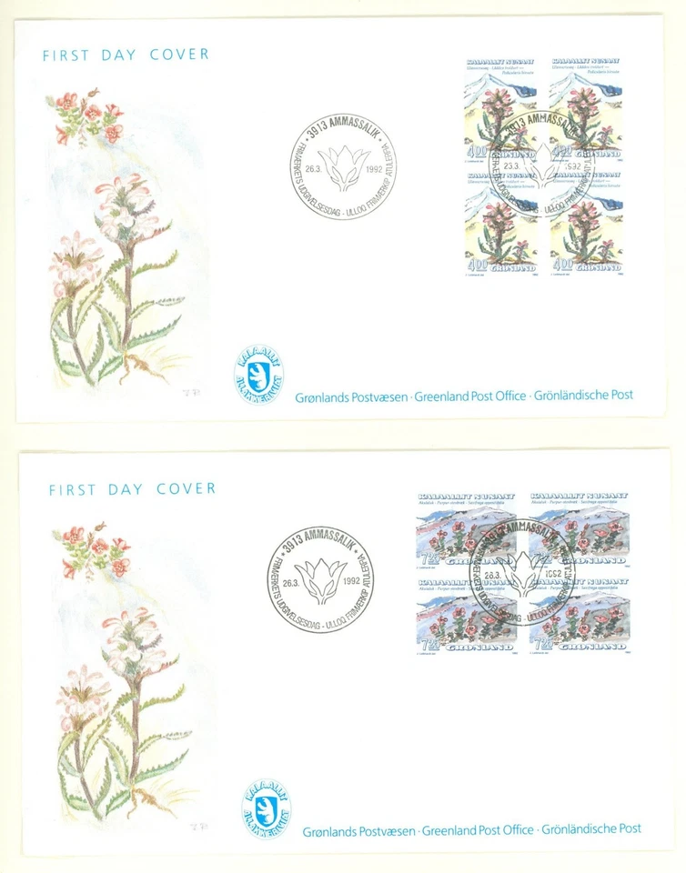 Greenland T07 2 FDC 1992 8v Plants Flowers - Image 1 of 1