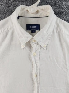 Eton XL Oxford Button-Down Romania White Cotton Business Shirt Long Sleeve Solid - Picture 1 of 18