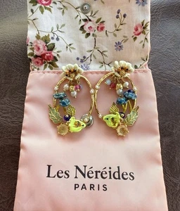 💗Pre-owned Auth Les Nereides flower/butterfly earrings PRETTY! - Picture 1 of 21