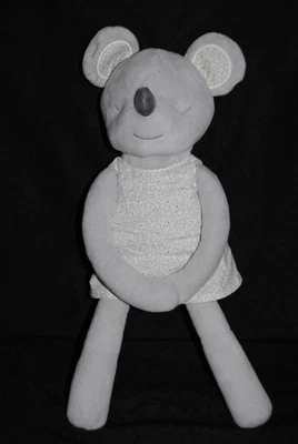 🍀Doudou Souris OBAIBI OKAIDI Robe Blanc Etoiles Lune Scratch Peluche 40 Cm - Photo 1/2