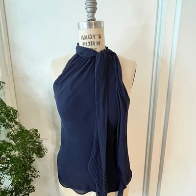 LAUREN RALPH LAUREN  Navy Silk Halter Top Size 4 - Image 1 of 4