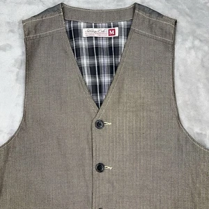 SOVEREIGN CODE Vest Men’s Medium Waistcoat Herringbone Brown Blue Plaid Liner - Picture 1 of 22