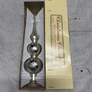 Vintage Christbaumspitze dreifach gestapelt Glitzer europäisch handdekoriert 12 Zoll - Bild 1 von 10