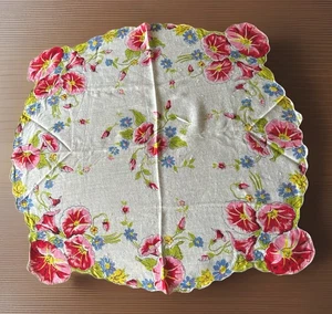Vintage Floral Morning Glory Cotton Handkerchief Shaped Edge 12” X 13” - Picture 1 of 3
