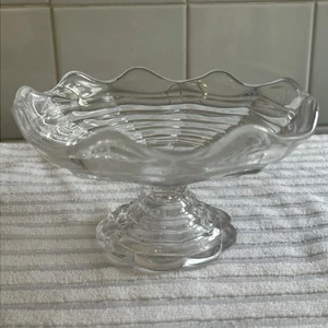Heisey Prison Stripe Pattern 357 Glass Compote Cake Stand Pedestal Bon Bon Dish - Picture 1 of 24