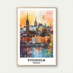 Stockholm Sweden Decor with Vibrant Colors Travel Poster Print Wall Art - Picture 1 of 2