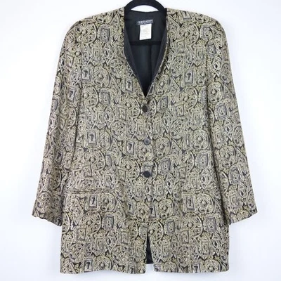 Vintage 90's Giorgio Armani Geometric Print Collarless Jacket & Skirt Set, Sz 46 — 第 1/4 张图片