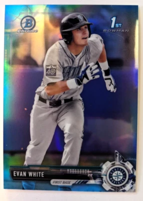2017 BOWMAN DRAFT CHROME 1ST BOWMAN SKY BLUE REFRACTOR EVAN WHITE 018/399 - Image 1 of 2