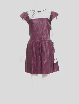 Mini Vestido RED VALENTINO Borgoña Cuero/Encaje Manga Corta M (IT46) Foto 1 de 4