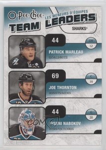 2010 O-Pee-Chee Team Leaders Patrick Marleau Joe Thornton Evgeni Nabokov #TL-25