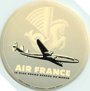 AIR FRANCE - Vibrant Old Airline Luggage Label, c. 1955      (Grey Version)