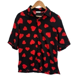 Sandro Camicia Uomo Stampa Cuore Slim Fit Manica Corta Bottoni Nera Taglia S - Foto 1 di 9