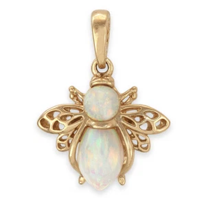 Solid 9ct Gold WHITE OPAL Bumble BEE Pendant (Handmade UK) - Picture 1 of 7