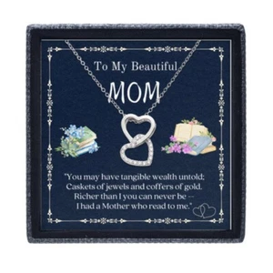 My Beautiful Mom Interlocked Hearts Necklace for Mother's Day Crystal Jewelry - Picture 1 of 4
