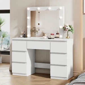 WOLTU Dressing Table with Led Lights Large Mirror 7 Drawers White Makeup Desk - Picture 1 of 22