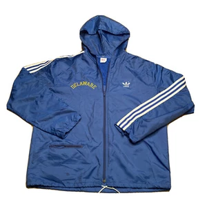 READ Vintage 70s 80s Adidas Blue Hooded Track Jacket Mens M 3 Stripe Trefoil - Picture 1 of 12
