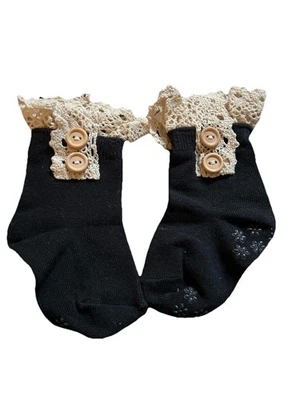 2 pares de calcetines de encaje con volantes negros beige para niñas pequeñas de 2 a 4 años Icon Collection Foto 1 de 3