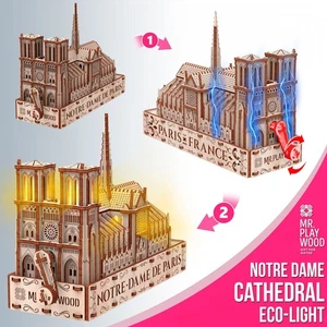 Mr. Playwood Notre-Dame Kathedrale Öko-Licht Puzzle-Holz 3D Modell Zum Selbermachen Geschenkset - Bild 1 von 8