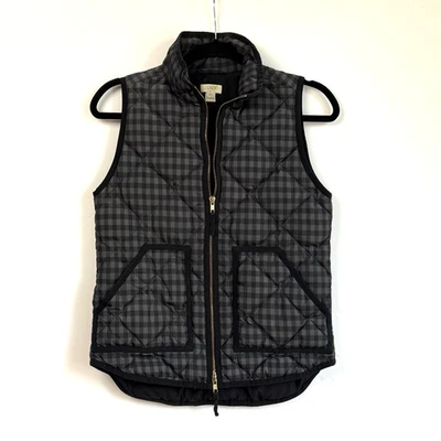 Chaleco acolchado acolchado a cuadros de guinga J CREW negro gris XXS pequeño Foto 1 de 4