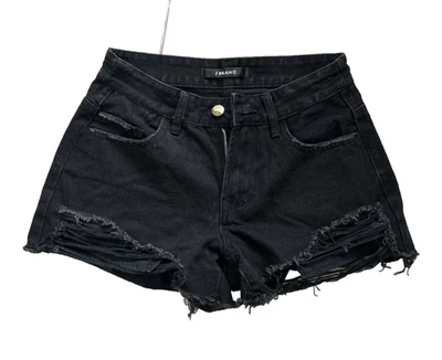 Auténticos pantalones cortos de mezclilla desgastados de talle alto talla 28 negros Foto 1 de 4