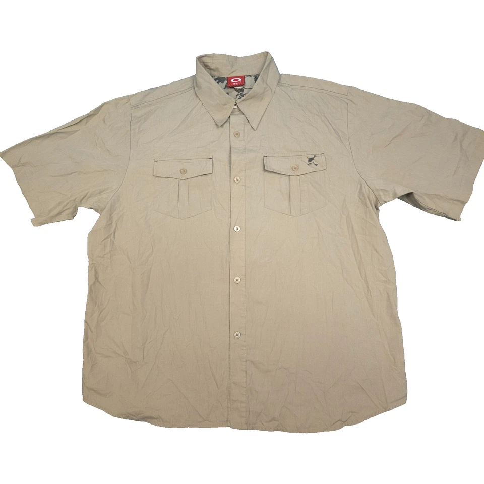 Camisa Oakley Para Hombre XLARGE Beige Manga Corta Abotonada Algodón Ropa de Trabajo Talla XL Foto 1 de 4