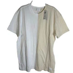Hollister Tee Shirt Men's Size S Beige/White 2 Color Split Sewn Oversized Fit - Picture 1 of 12