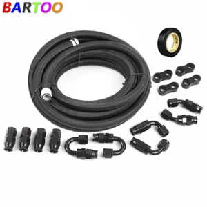 Black Nylon Braided E85 PTFE Fuel Line 20ft 14 Fittings Hose Kit 6AN 8AN 10AN - Picture 1 of 15