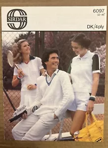MENS WOMENS V NECK CRICKET TENNIS JUMPER 32”-46” VTG DK KNITTING PATTERN 6097 - Picture 1 of 2