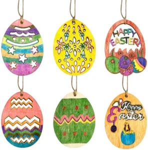 Color Your Own Easter Egg Wooden Decorations Set of 6 - Picture 1 of 3
