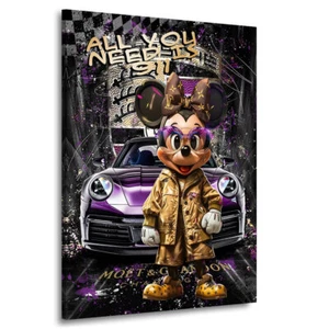 Acryl-Glas Bild Minnie Mouse Porsche Pop Art Auto Comic Wand Bilder Deko Plexi - Bild 1 von 6