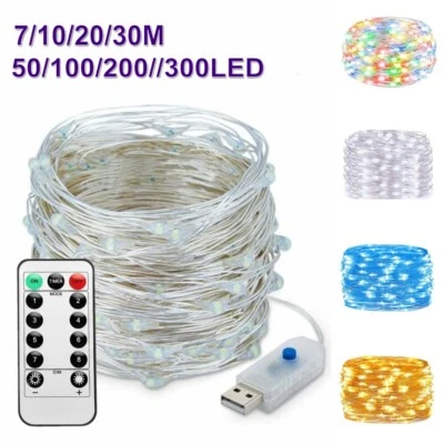 7-30M 50/100/200LED Copper Wire Party USB Twinkle LED String Fairy Lights Remote - Image 1 of 4
