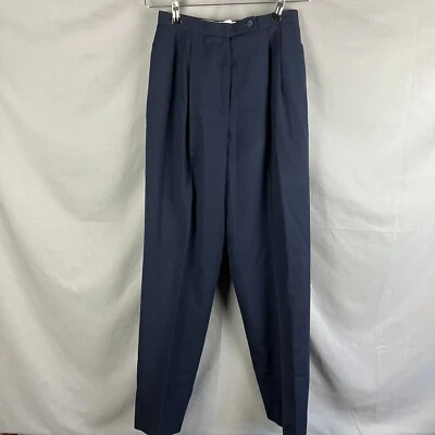 JH Collectibles Pant Women 28" Navy 100% Wool High Rise Pleated Trousers Vintage Foto 1 de 4