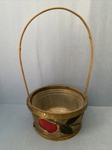Shaved Wood Handcrafted Gardening Basket w/Metal Banding & Liner, 14”H x 7.5”W Cover
