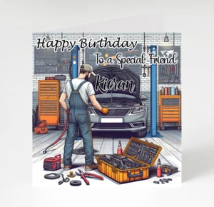 Personalised Car Mechanic birthday card, Man Birthday card for Friend Son Nephew - Picture 1 of 3